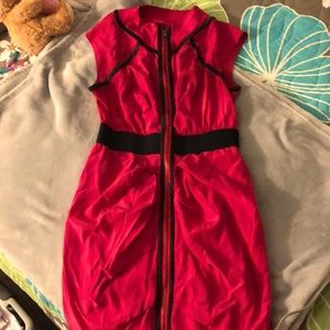 Bebe -Womens Pink&Black Zip Up/ Sleeveless Cocktail Dress